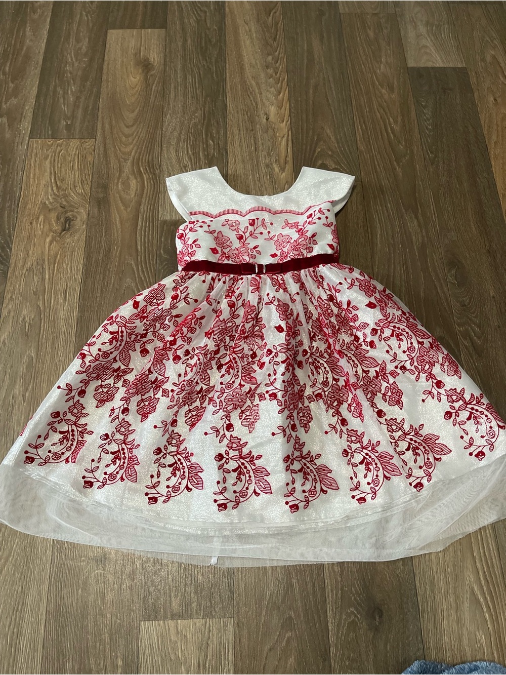 Jona Michelle White Dress with Red Floral Embroidery